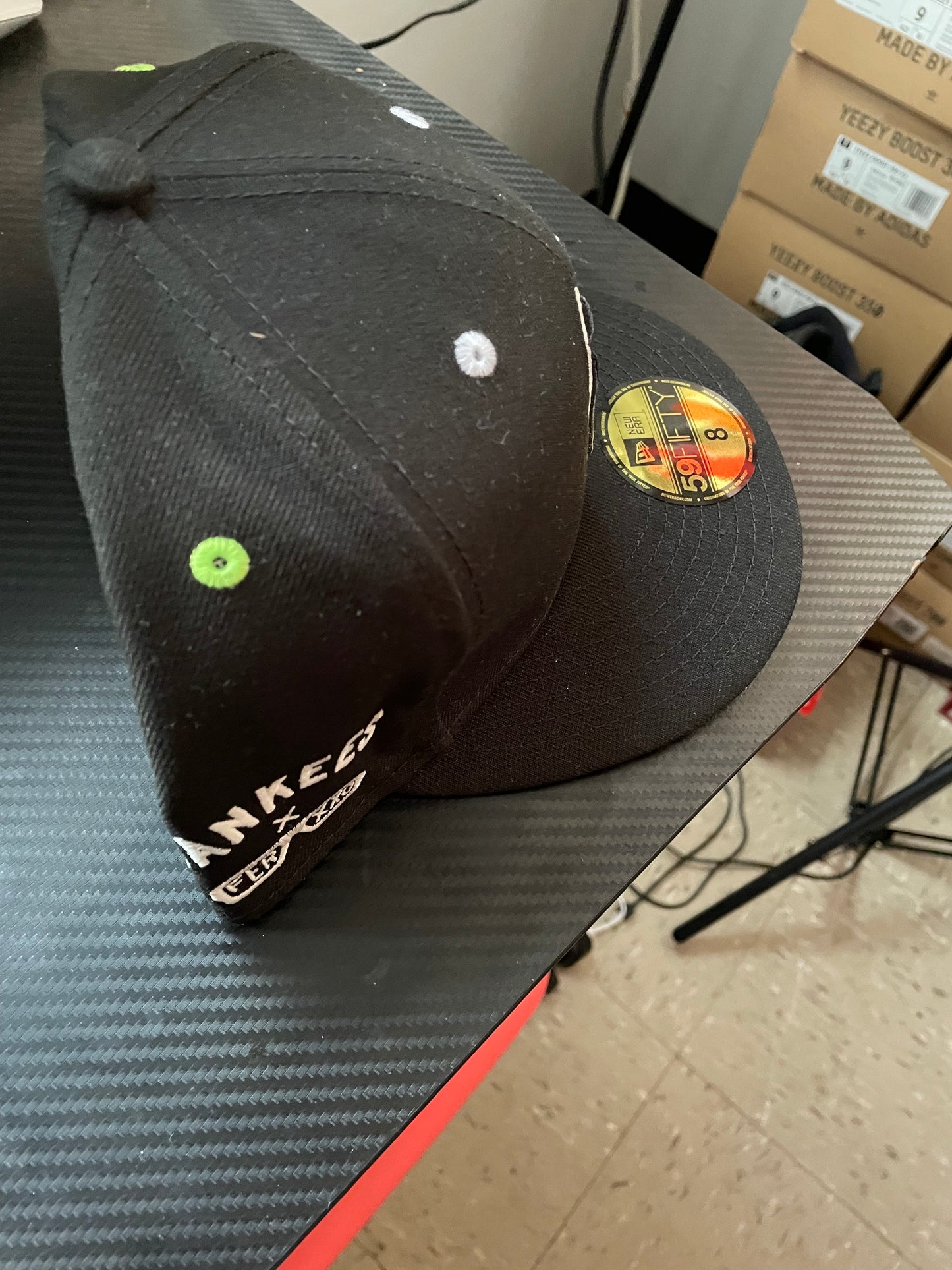 New Era Feid Yankees Cap Black Green White Fitted Hat Size 8