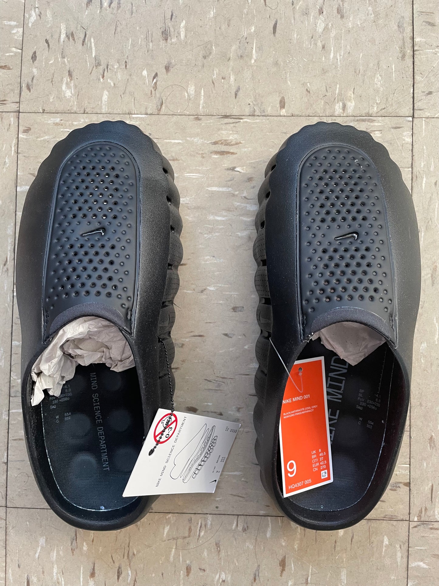 Nike Mind 001 Triple Black Anthracite Cool Grey Men's Size 9 HQ4307-005